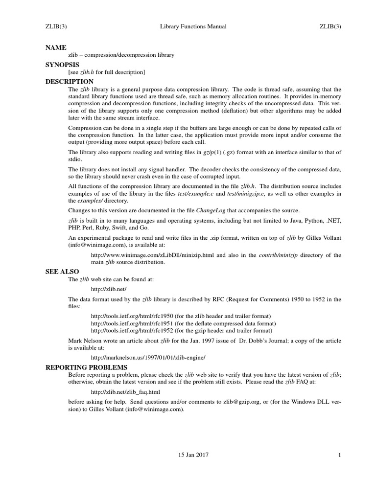 Name Synopsis Description | PDF | Data Compression | Library (Computing)