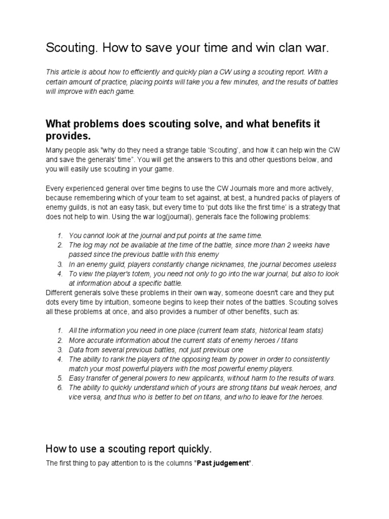 Scouting. How To Save Your Time | PDF