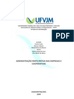 Trabalho de Administração. ADMINISTRAÇÃO PARTICIPATIVA NAS EMPRESAS E COOPERATIVAS