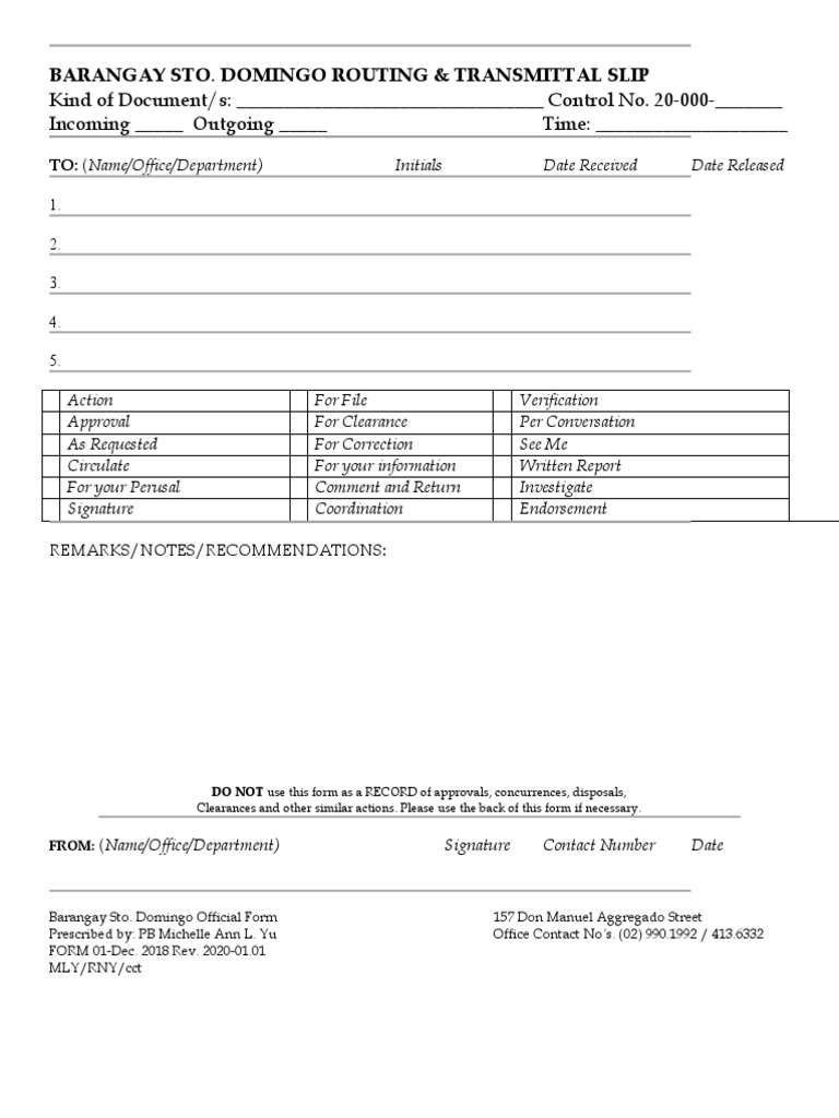 Barangay 157 Document Routing Slip | PDF