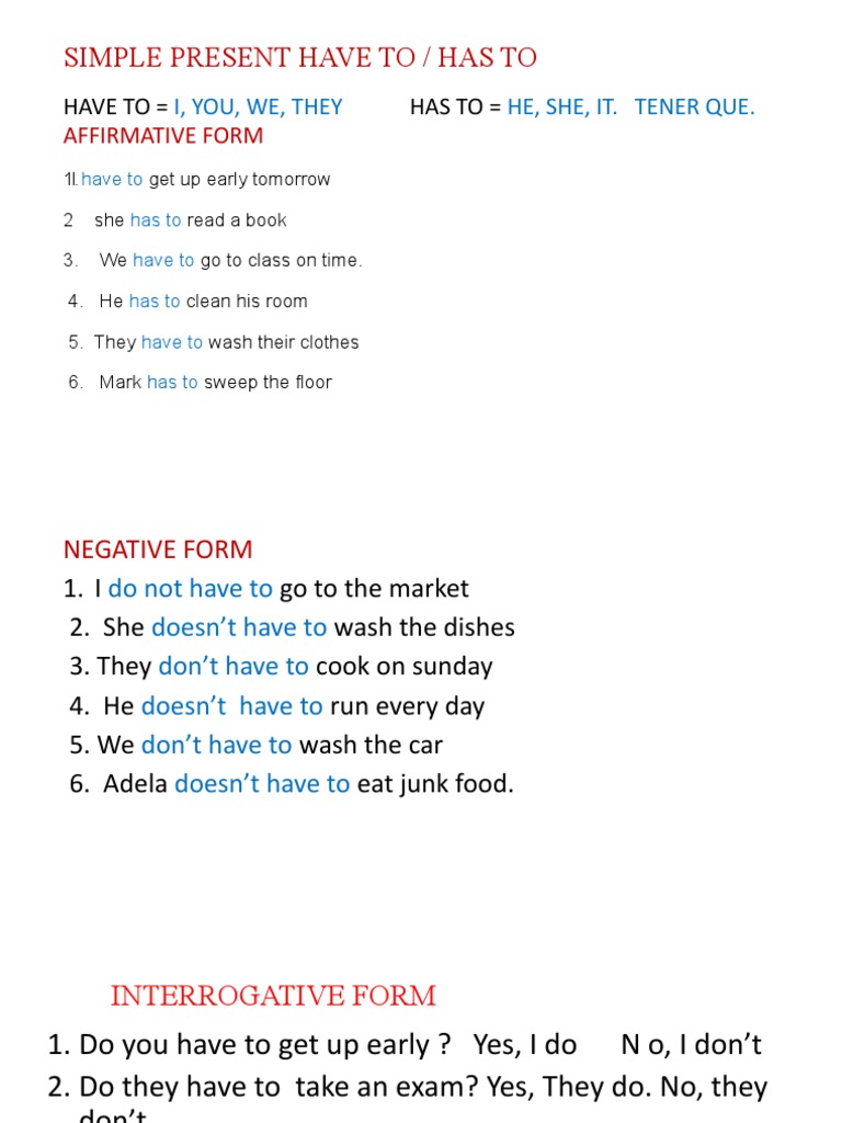 Simple Present: Have To/Has To Guide | PDF | Wellness