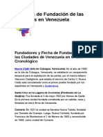 Fecha de Fundación de Las Ciudades en Venezuela