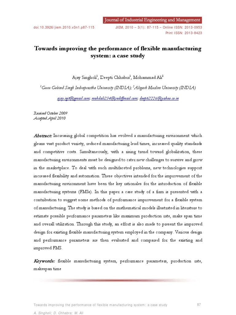Towards Improving The Performance of Flexible Manufacturing System: A ...