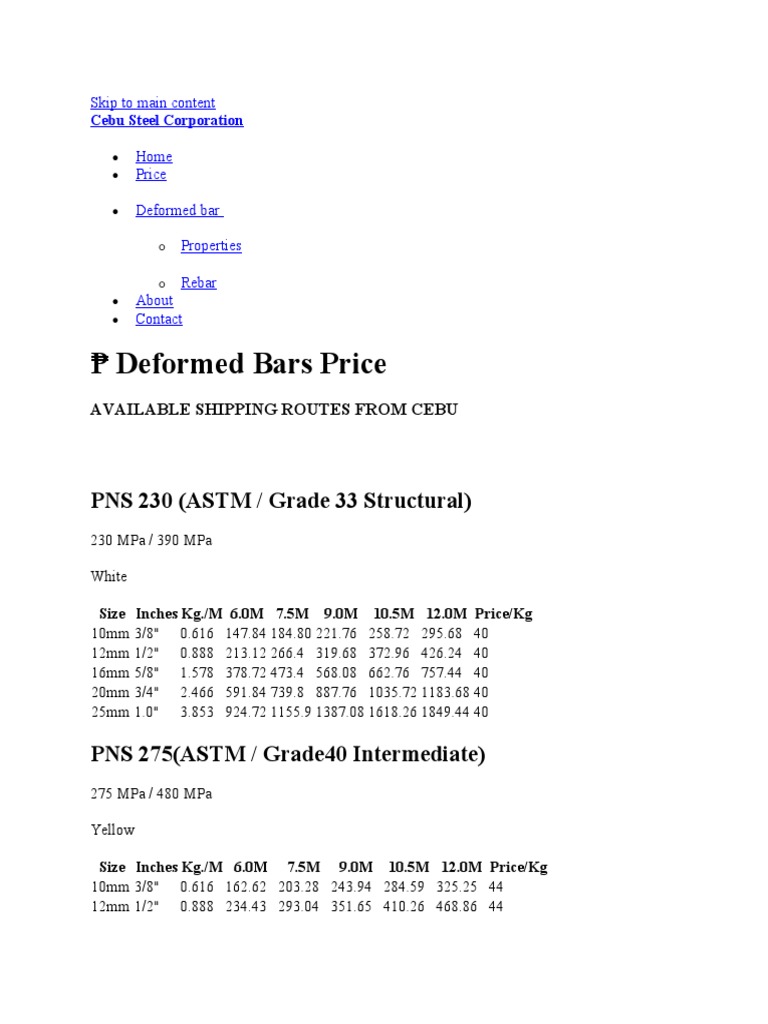 Deformed Bars Price Cebu Steel Corporation PDF