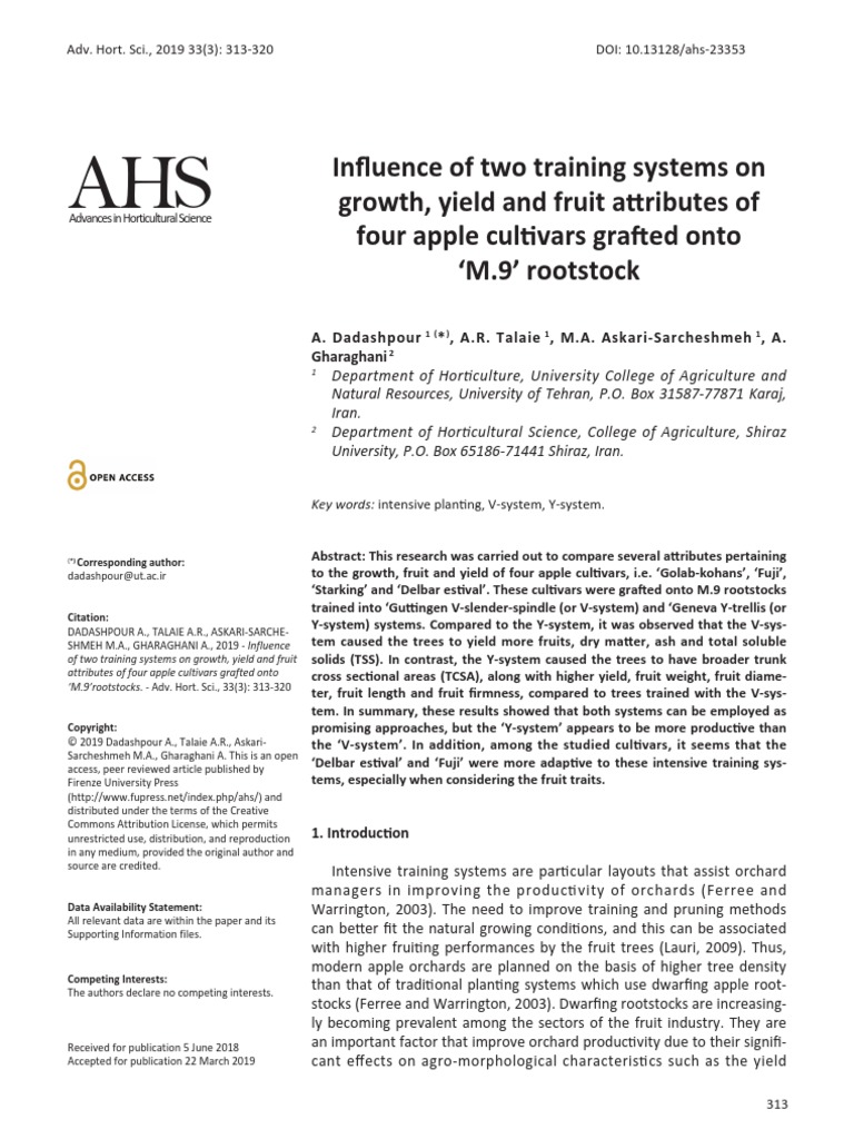 Influence of Two Training Systems On Growth, Yield and Fruit Attributes ...