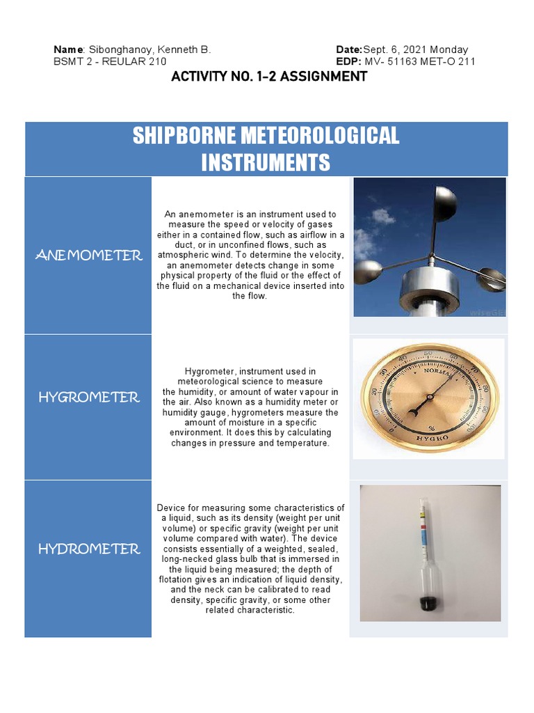 Shipborne Meteorological Instruments Activity No. 12 Assignment PDF