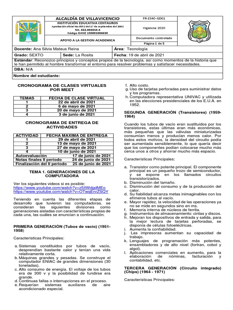 Generaciones de Computadoras para Sexto Grado | PDF | Hardware de la ...