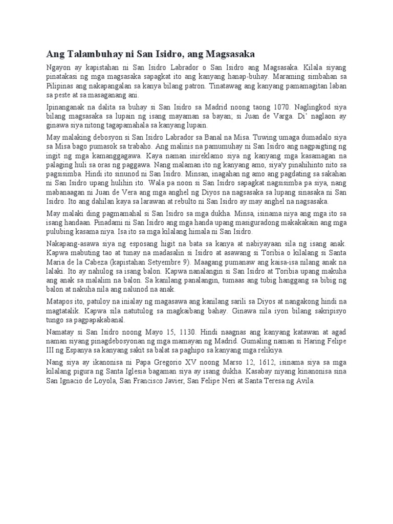 Ang Talambuhay Ni San Isidro Labrador | PDF