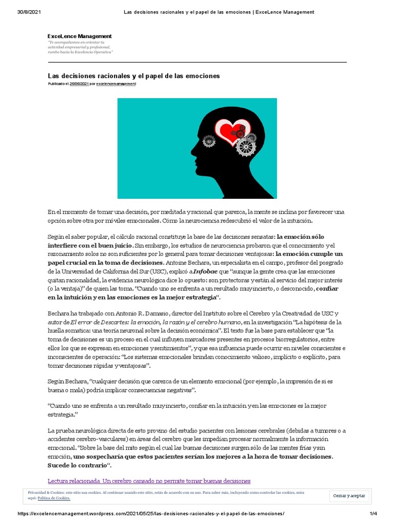 Emociones en la Toma de Decisiones | PDF | Las emociones | Cerebro