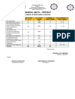 General Math Pretest Table of Specificat