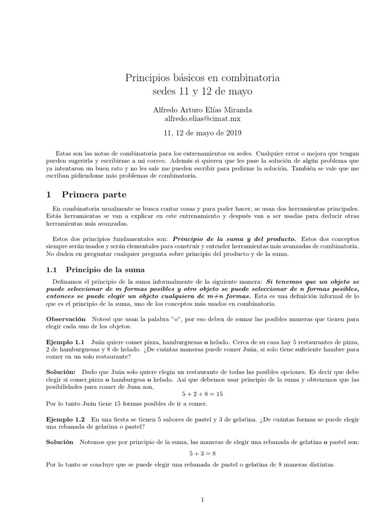 Principios de Combinatoria: Suma y Producto | PDF | Combinatoria ...