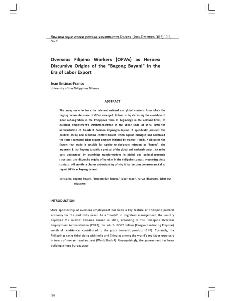 OFWs: The Rise of Bagong Bayani | PDF | Human Migration | Corazon Aquino