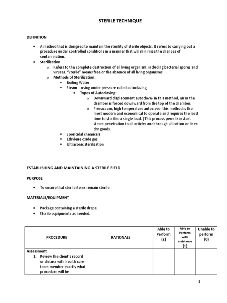 Sterile Technique PDF Sterilization (Microbiology) Hand