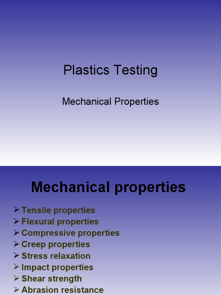 Mechanical Properties of Plastics Testing | PDF | Fracture | Strength ...