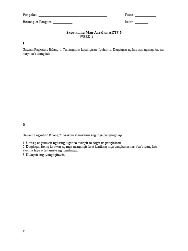 Answer Sheet ARTS Week1 4 | PDF