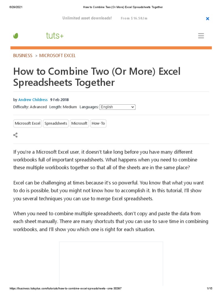 How To Combine Two (Or More) Excel Spreadsheets Together PDF Microsoft Excel Spreadsheet