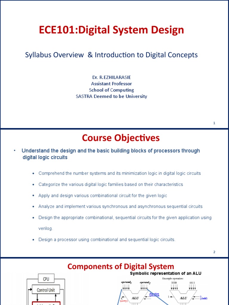 ECE101:Digital System Design: Syllabus Overview & Introduction To ...