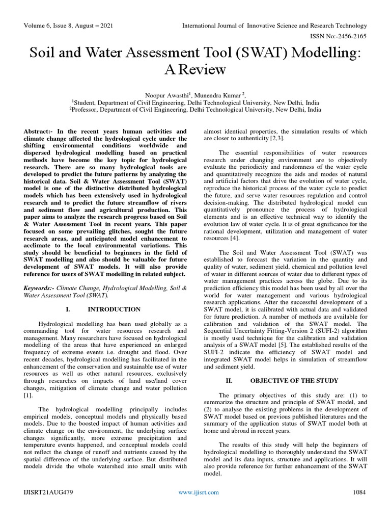 Soil and Water Assessment Tool (SWAT) Modelling A Review PDF