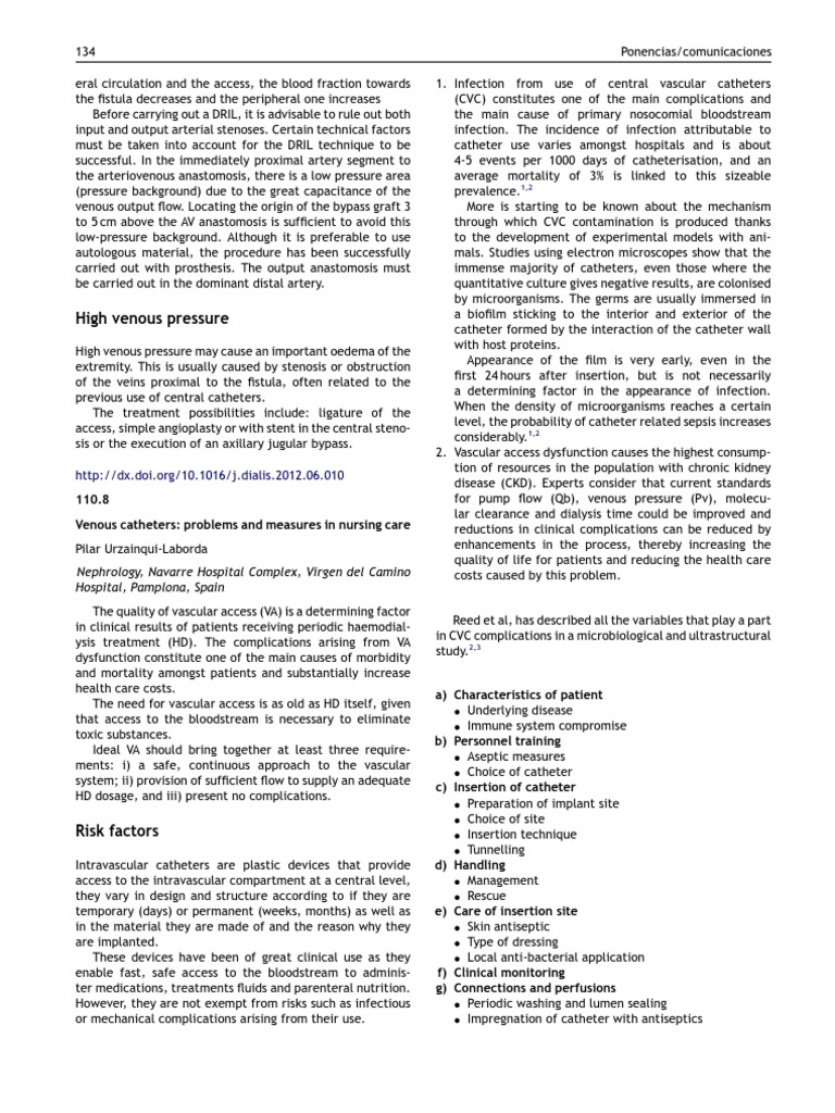 High Venous Pressure 110.8 Venous Catheters Problems and Measures in
