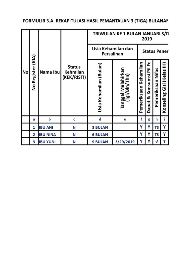 Toaz - Info Formulir 3a Rekapitulasi Hasil Pemantauan 3 Tiga Bulanan ...