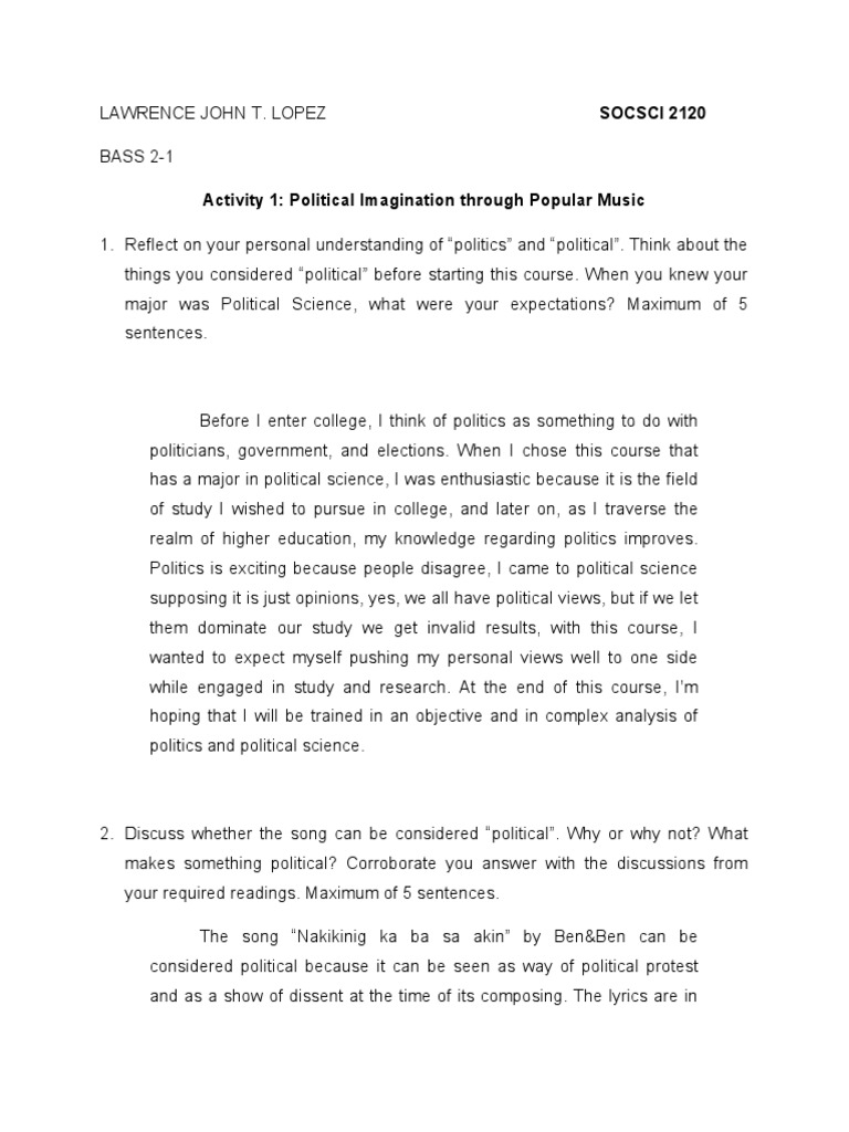 Political Science Student Reflections | PDF | Politics | Science ...