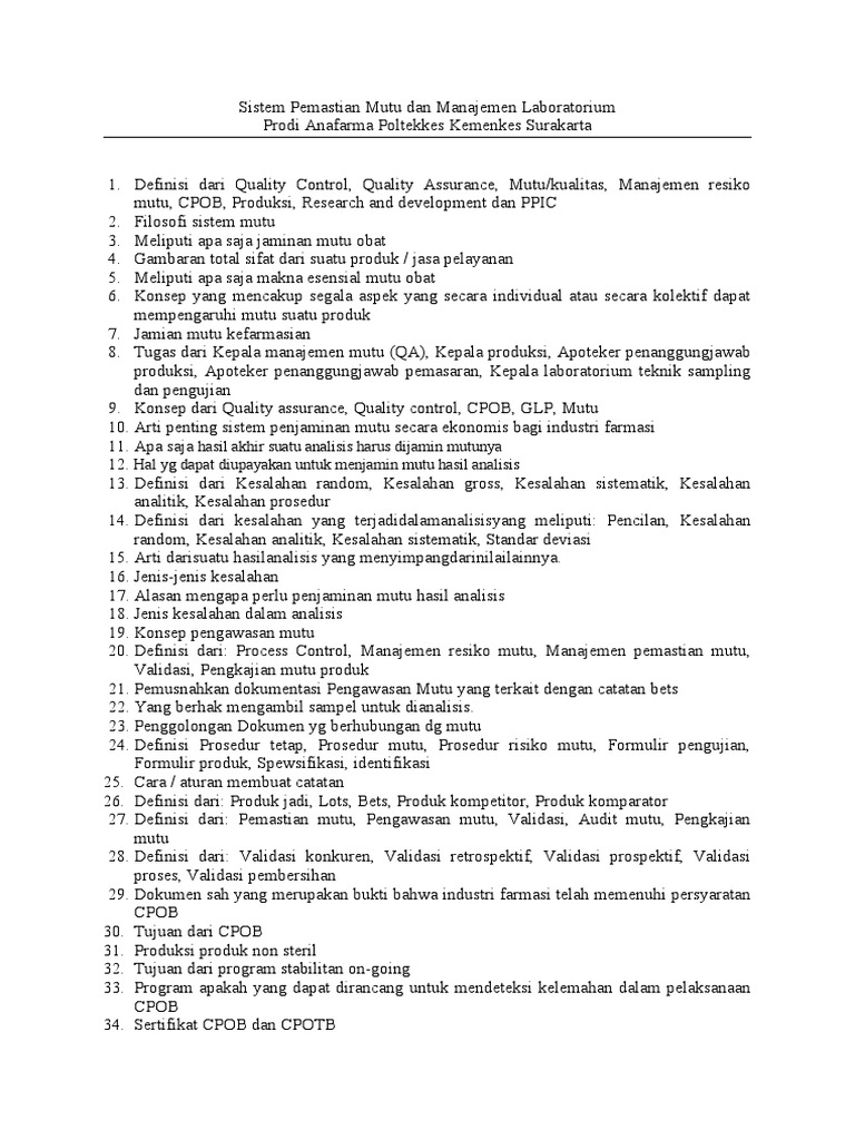 Sistem Manajemen Mutu Laboratorium Farmasi | PDF