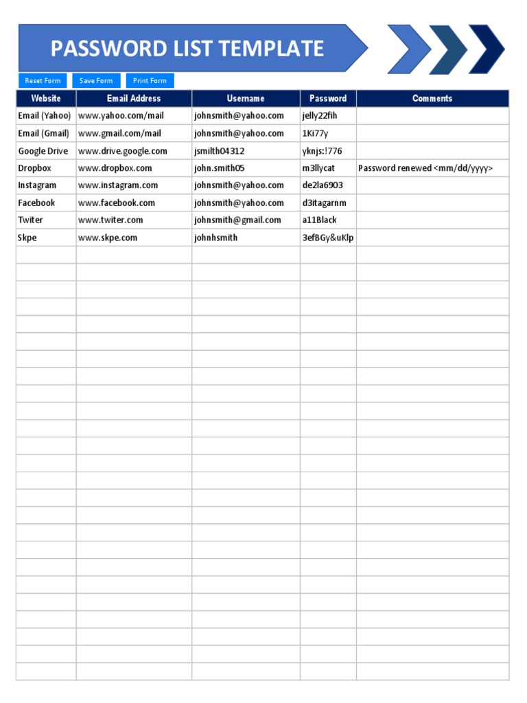 Password List Template for Websites | PDF | Computers