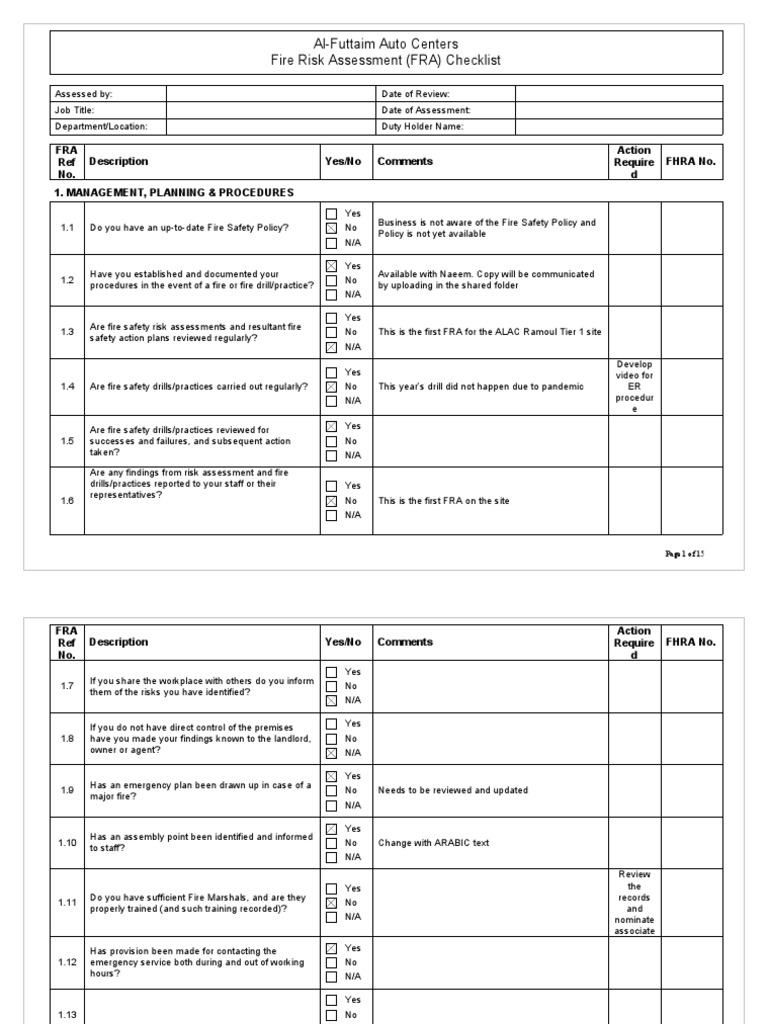 Fire Risk Assessment Checklist UAE | PDF | Fires | Fire Safety