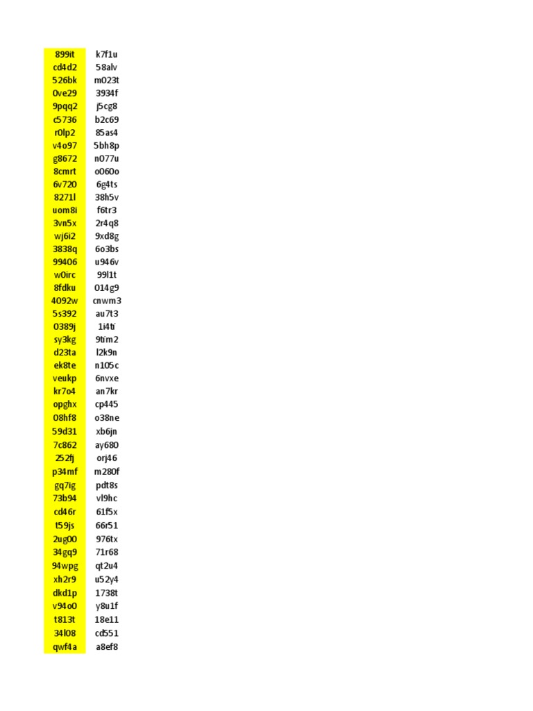 Unique Alphanumeric Code List | PDF