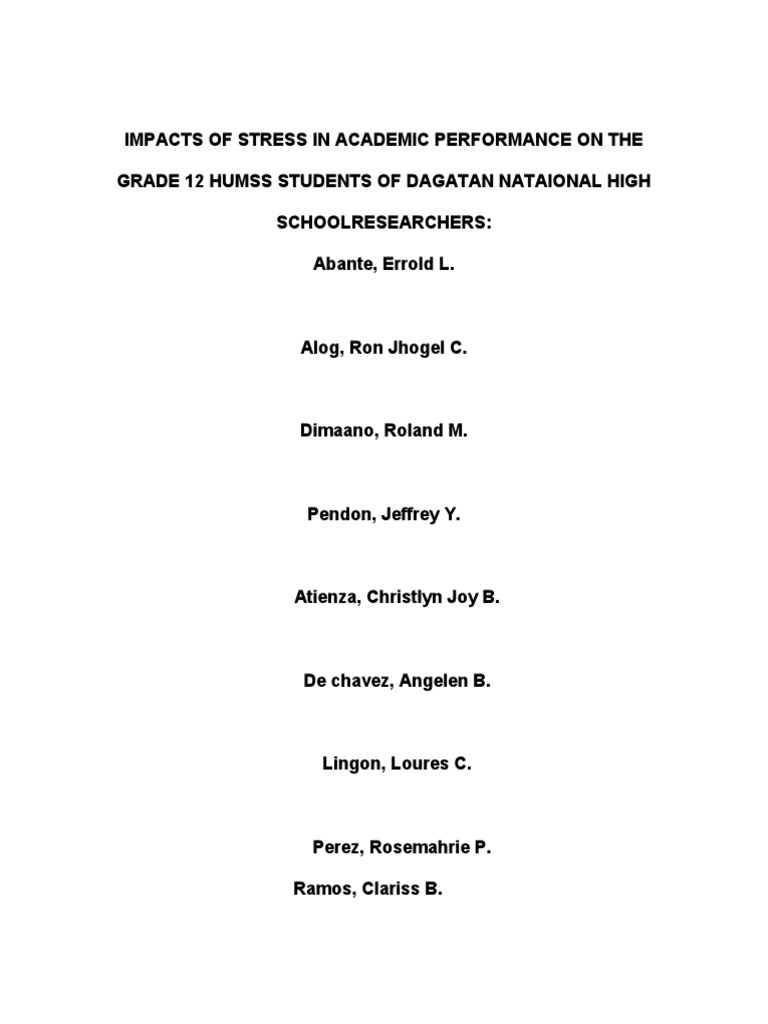 Stress Impact on Grade 12 HUMSS Performance | PDF | Stress (Biology ...