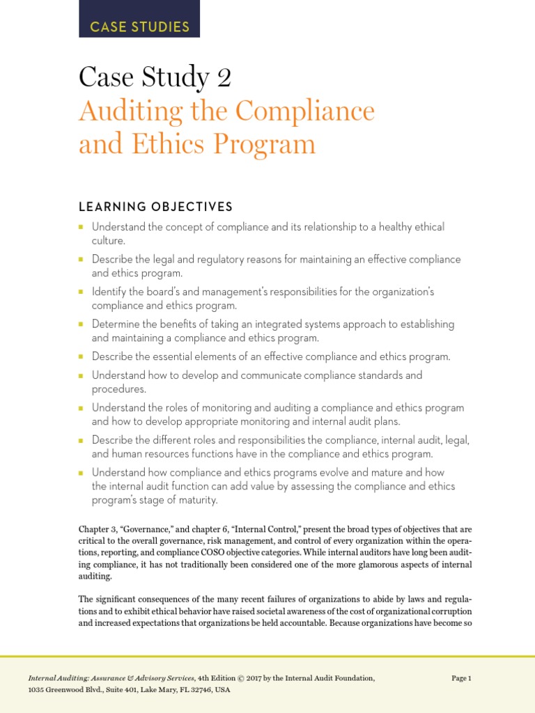 Auditing The Compliance and Ethics Program: Case Study 2 | PDF ...