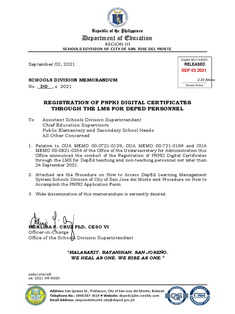Department of Education Registration of Pnpki Digital Certificates