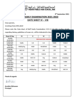 Half Yearly Examination 2021-2022 Date Sheet Iv - Viii