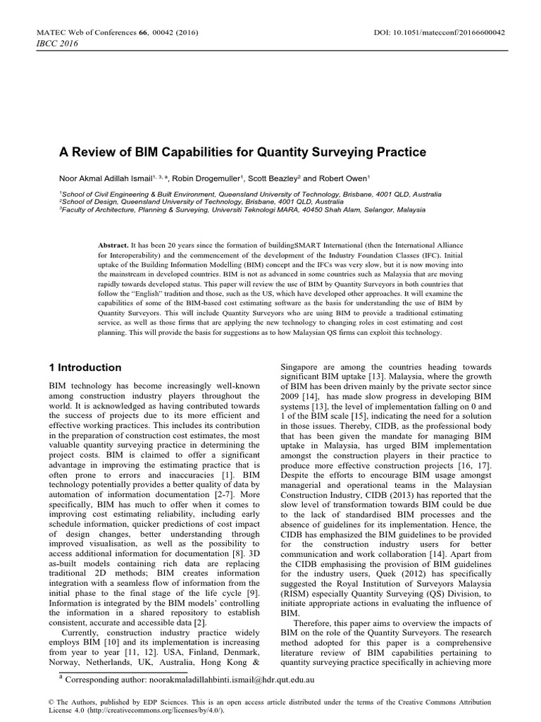 A Review of BIM Capabilities For Quantity Surveying Practice | PDF ...