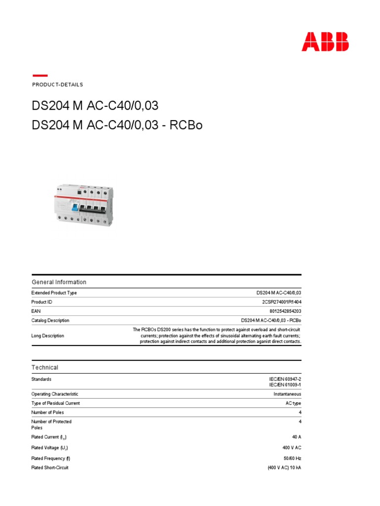 DS204 M AC-C40/0,03 RCBo Overview | PDF | Alternating Current ...