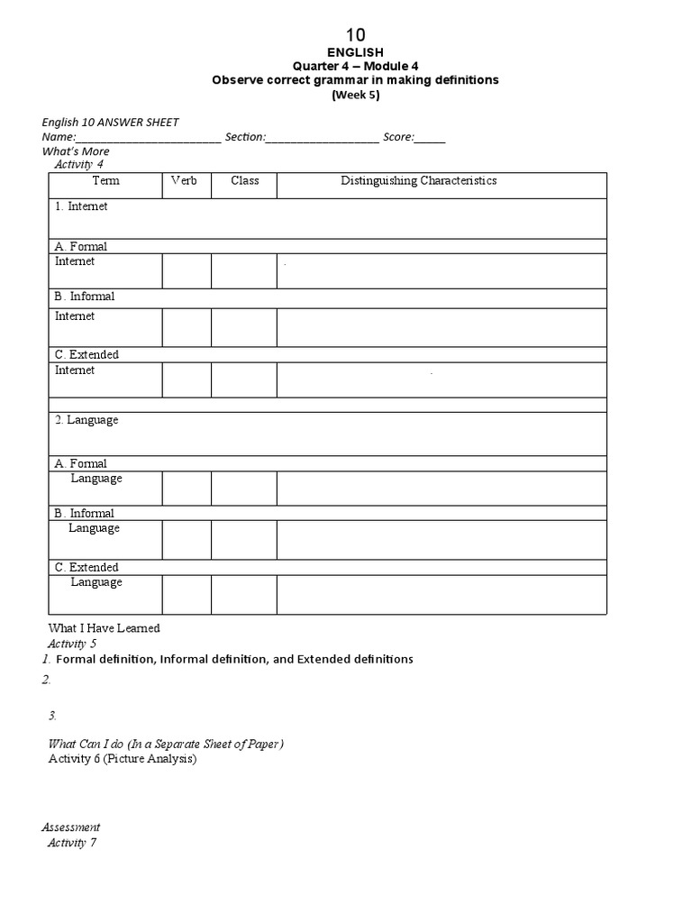 Term Verb Class Distinguishing Characteristics 1. Internet | PDF