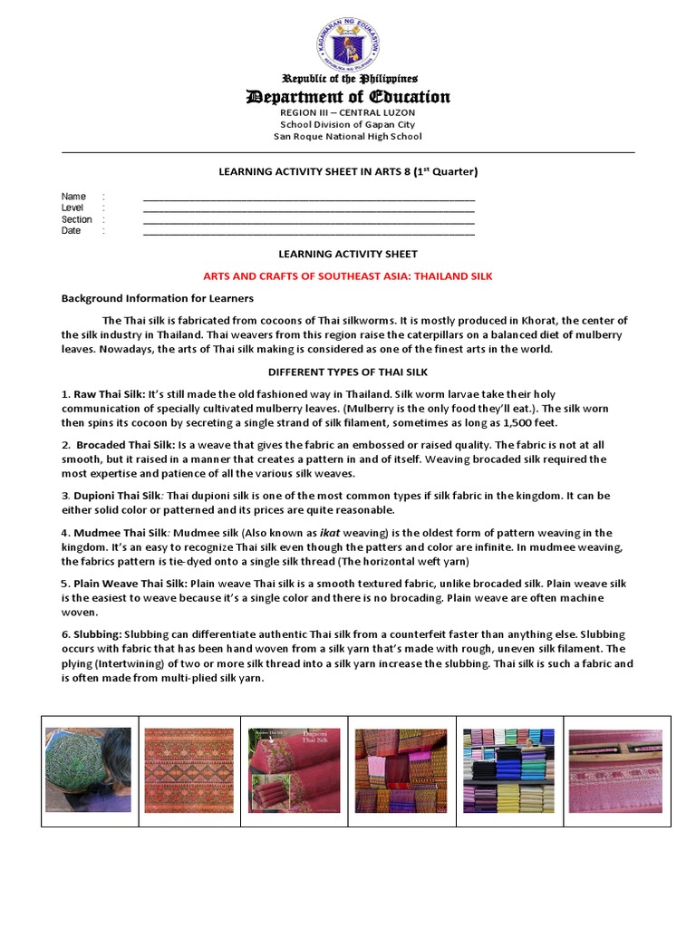 Arts Quarter 1 Module 1 Pdf Weaving Silk