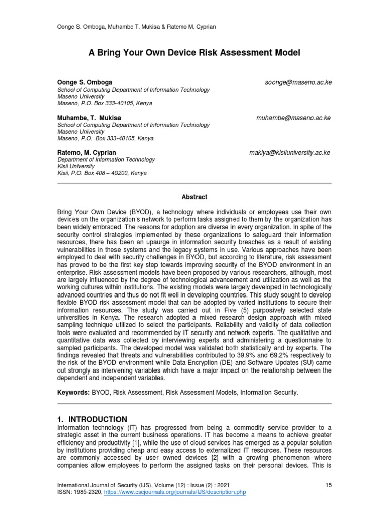 A Bring Your Own Device Risk Assessment Model | PDF | Security ...