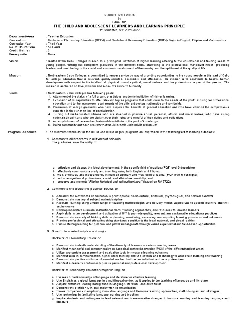 Child and Adolescent Learners and Learning Principles | PDF ...