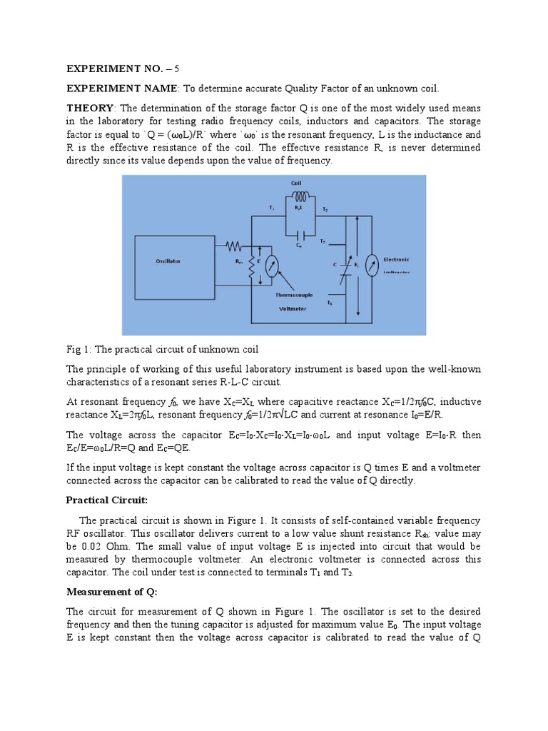 Measuring Quality Factor of a Coil | PDF | Inductor | Capacitor