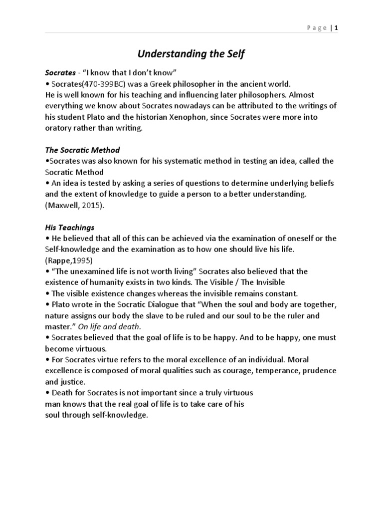 Understanding The Self | PDF | Philosophy Of Self | Socrates