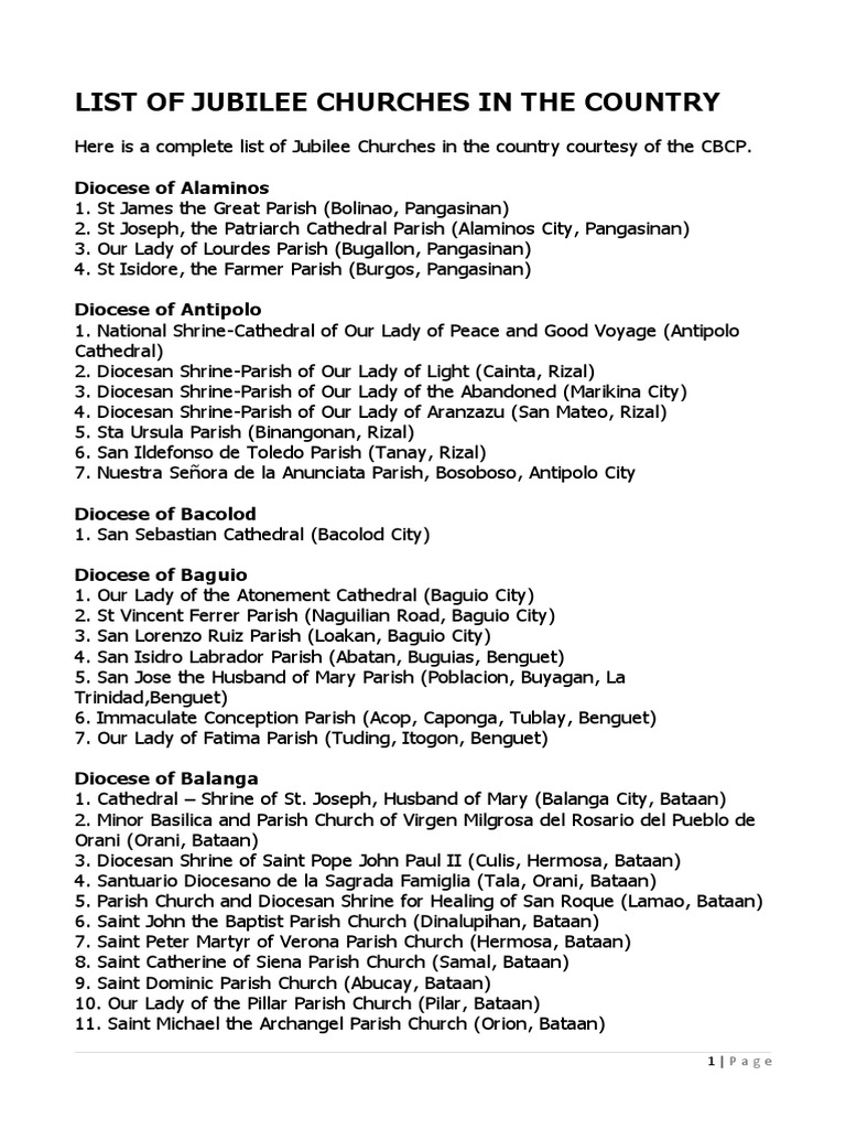 List of Jubilee Churches in the Philippines | PDF | Catholic Church ...