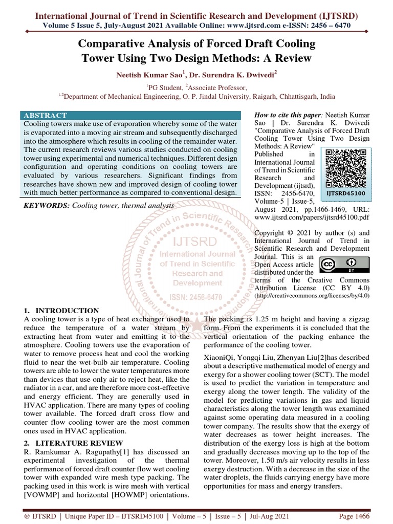 Comparative Analysis of Forced Draft Cooling Tower Using Two Design ...