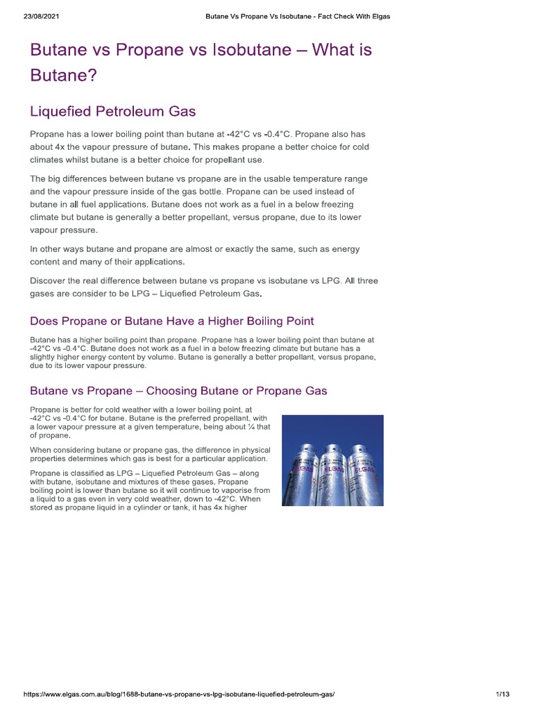 Butane Vs Propane Vs Isobutane Fact Check With Elgas PDF Chemical