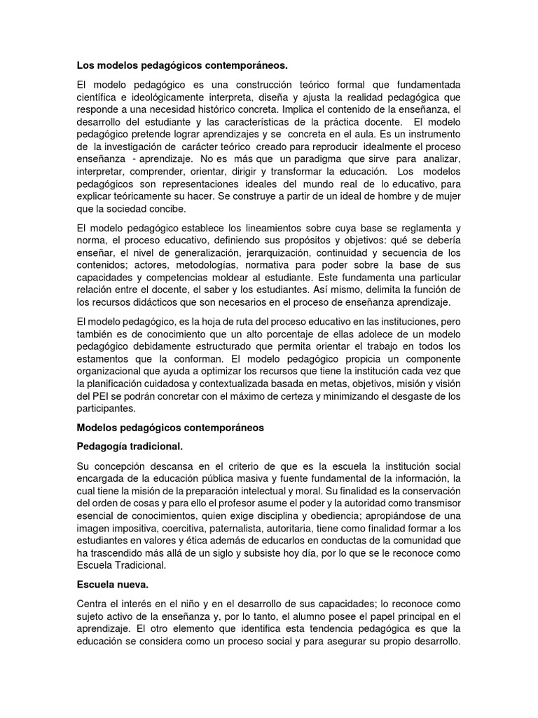 Los Modelos Pedagógicos Contemporáneos | PDF | Maestros | Aprendizaje