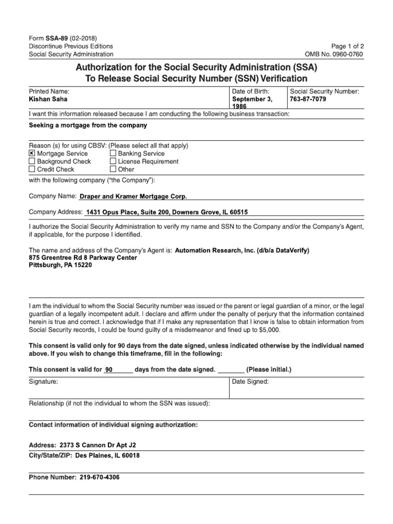 Ssa Form | PDF