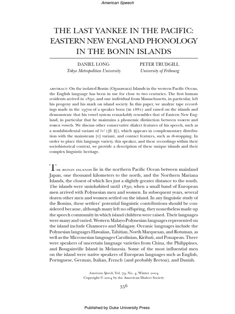 Eastern New England Phonology in The Bonin Islands | PDF | English ...