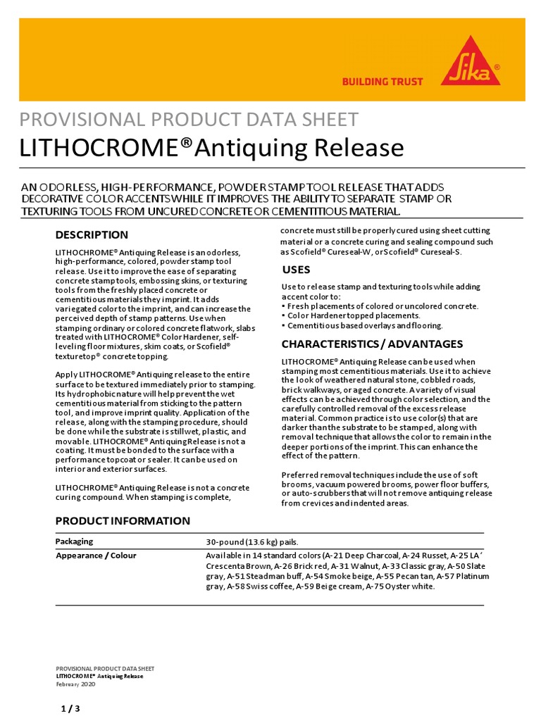 LITHOCROME®Antiquing Release: Provisional Product Data Sheet | PDF ...