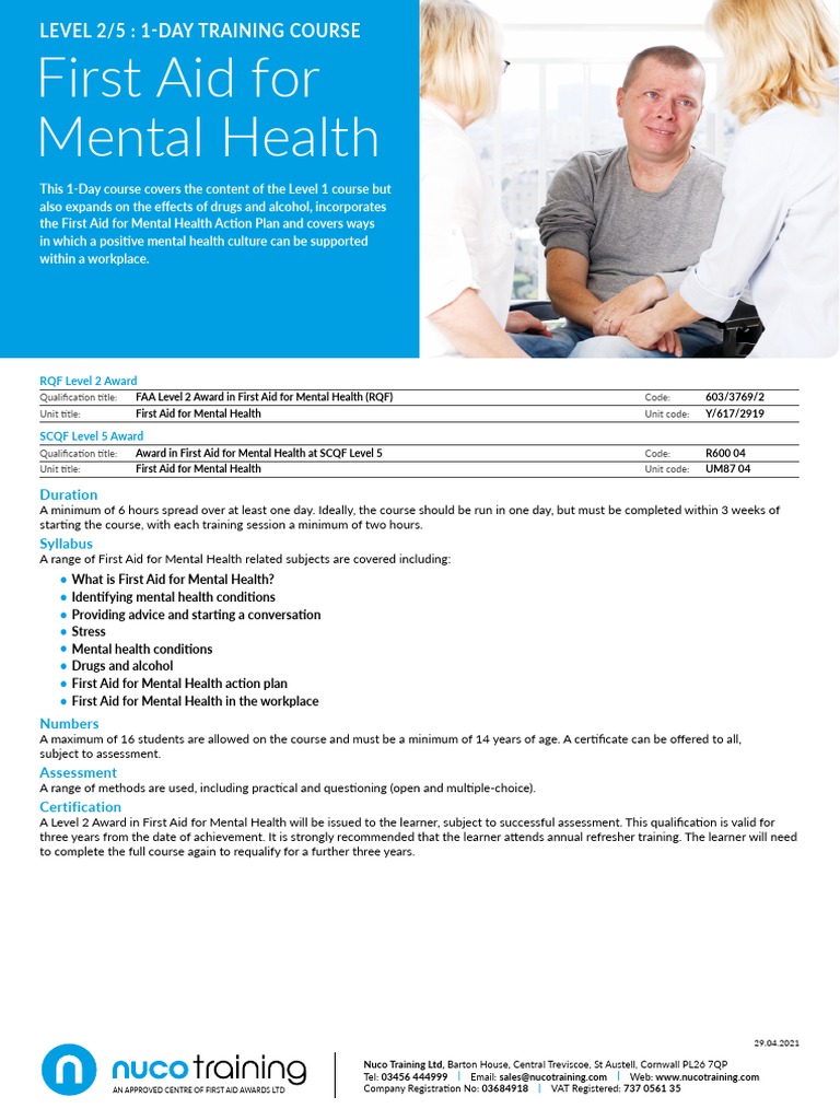 Nuco L2 FA Mental Health Course | PDF | First Aid | Health Care
