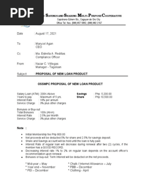 LOAN PROPOSAL OF NEW LOAN PRODUCT
